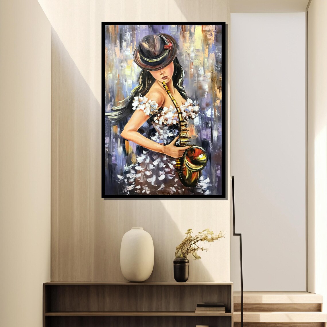 Elegant Woman Playing Saxophone Jazz Club Music Painting Poster - Image 4