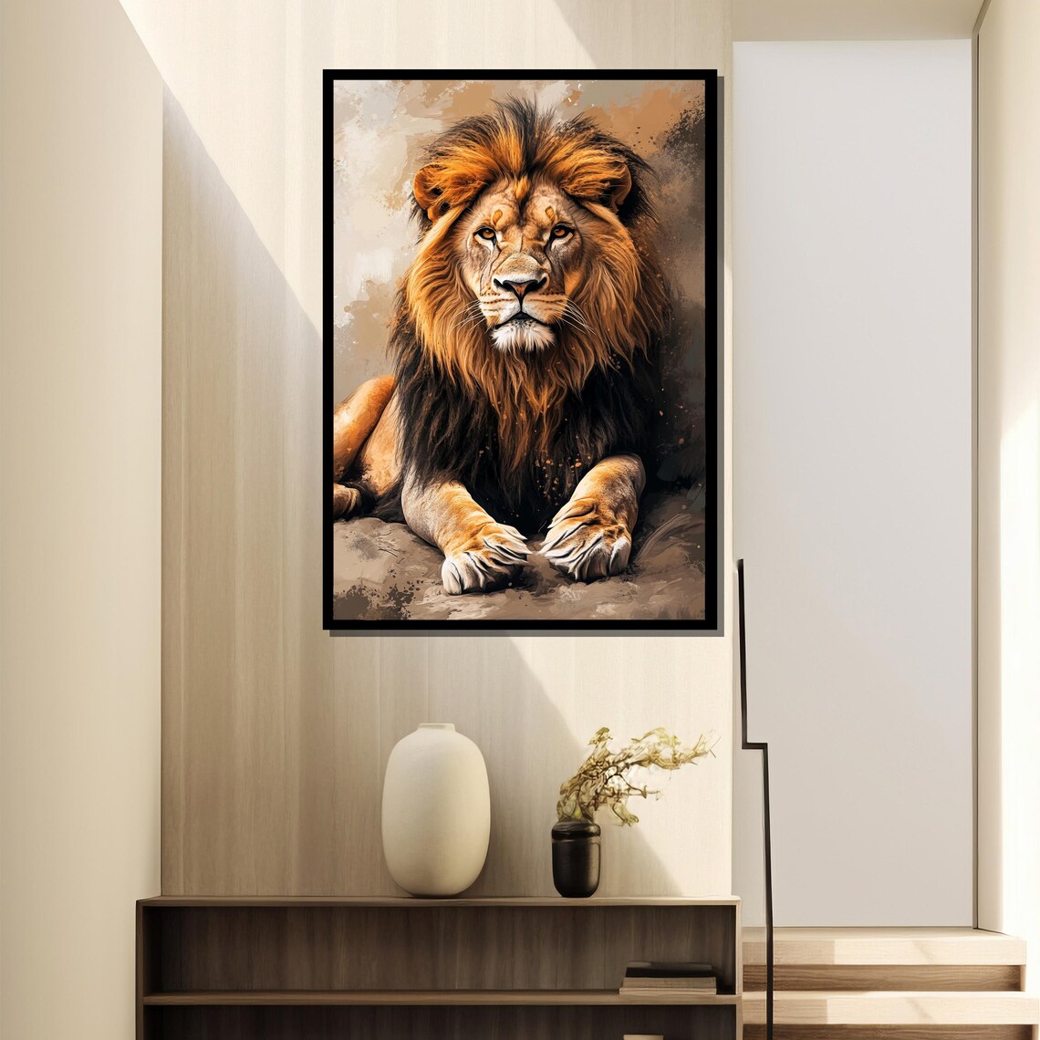 Majestic Resting Lion With Golden Mane Regal Wildlife Portrait Poster - Image 4