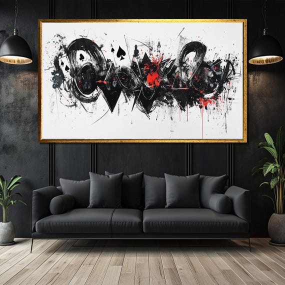 Edgy Playing Card Abstract Painting Bold Art Gift For Modern Home Or Game Room Decor