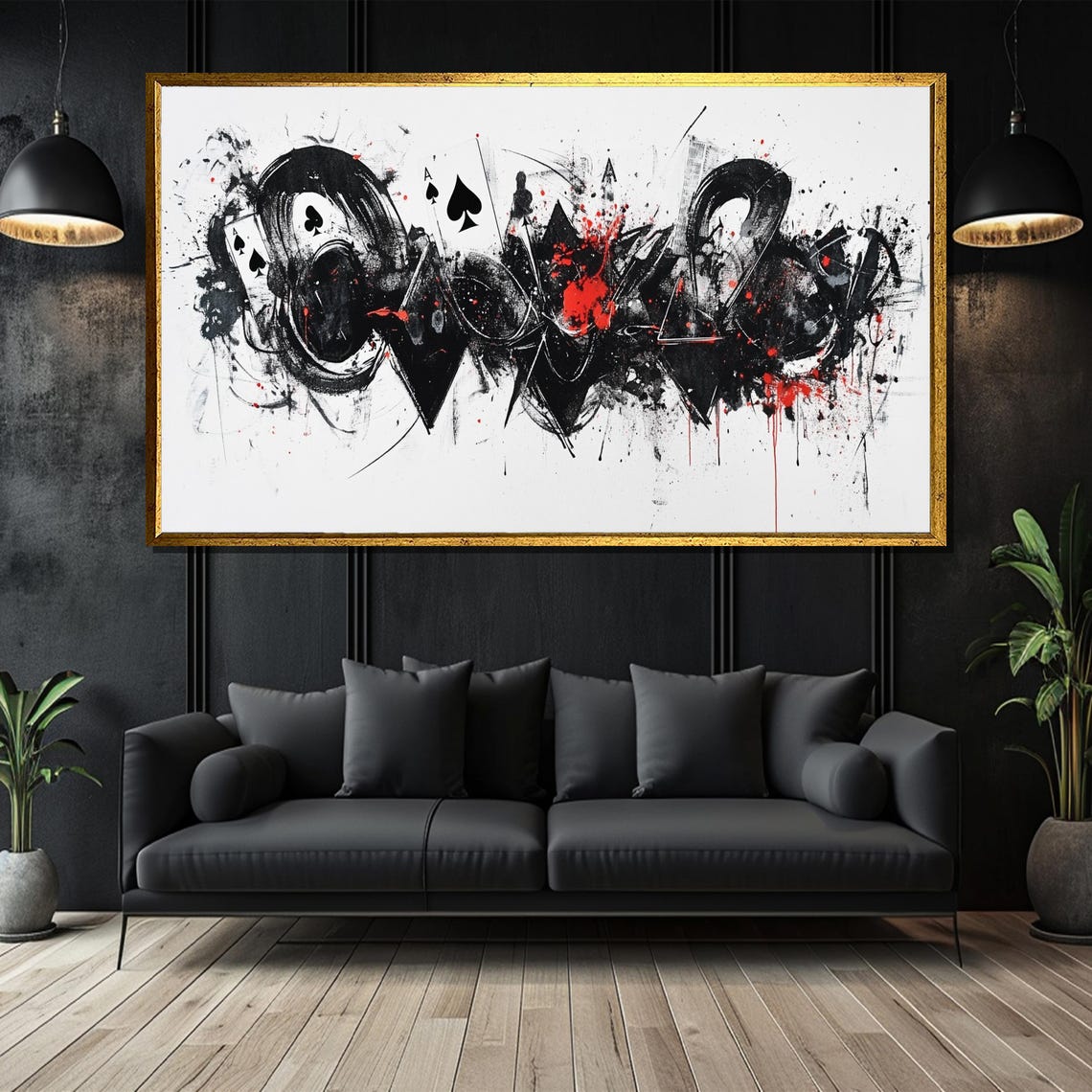 Edgy Playing Card Abstract Painting Bold Art Gift For Modern Home Or Game Room Decor