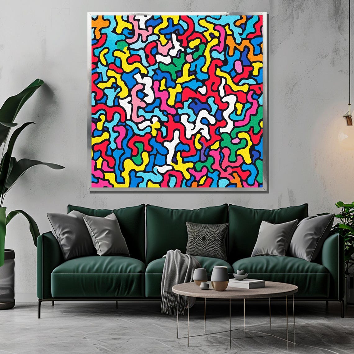 Colorful Abstract Painting Vibrant Geometric Wall Art Modern Graffiti Home Decor Psychedelic Pattern Artwork Unique Gift For Art - Image 3