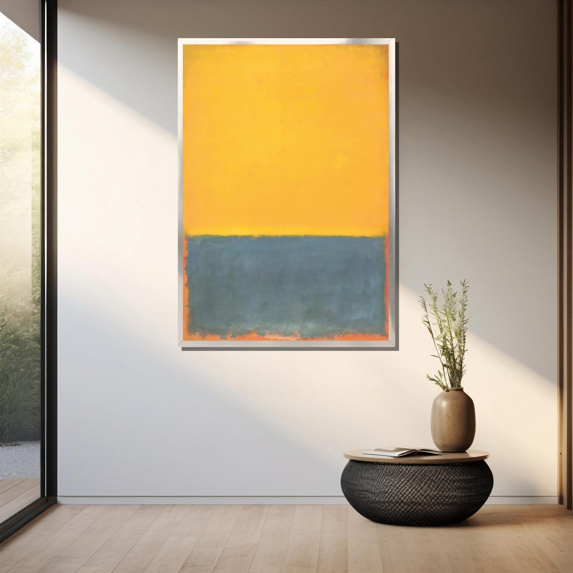 Sunny Yellow Over Muted Teal Blocks Modern Abstract Art Poster - Image 3