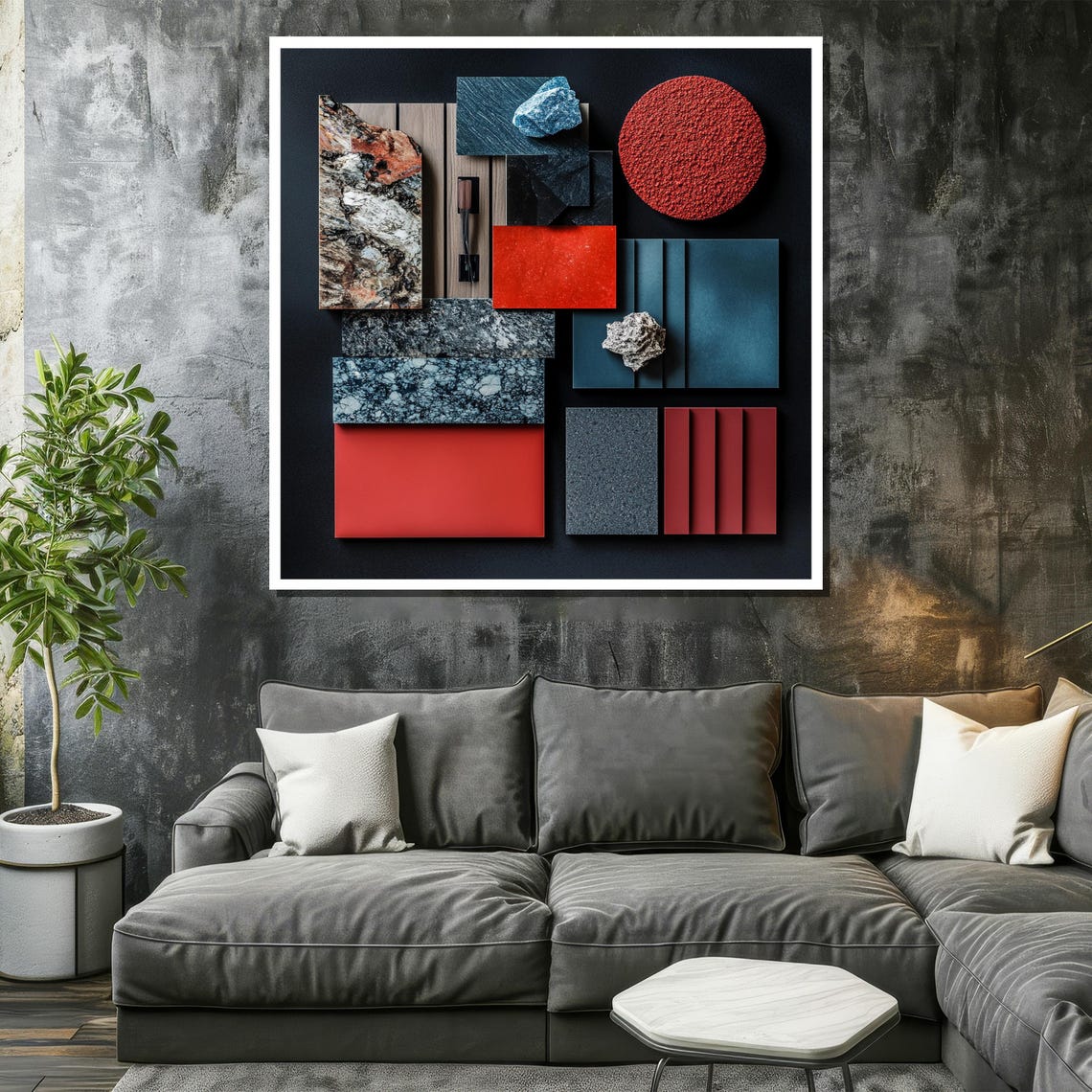 Modern Abstract Geometric Painting Bold Wall Art In Red And Blue Contemporary Home Decor Unique Gift For Art Enthusiasts - Image 2