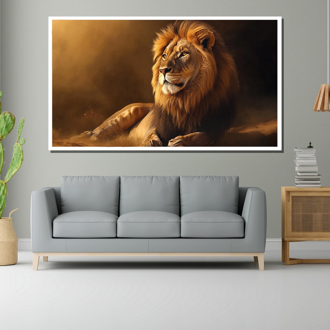 Majestic Resting Lion in Golden Savanna Light Wildlife Poster - Image 2