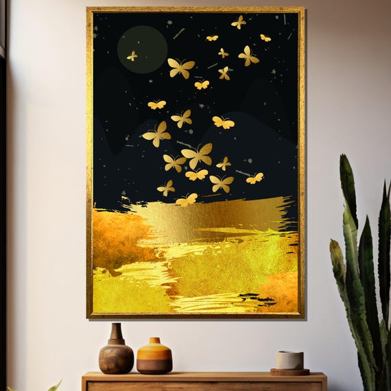 Golden Butterflies In Flight Painting A Symbolic Artwork For Home Decor And Gift Inspiration