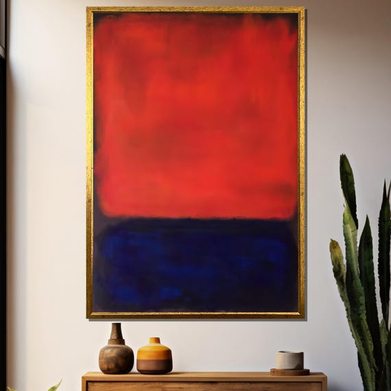 Dynamic Red And Deep Blue Abstract Painting By Mark Rothko Bold Contemporary Art Gift For Unique Home Dcor