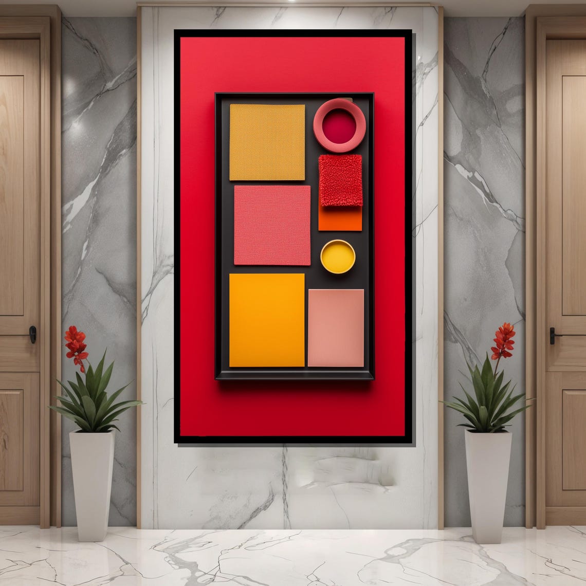 Modern Geometric Painting Bold Red And Yellow Abstract Wall Art Minimalist Mid Century Decor Stylish Home Or Office Gift - Image 4