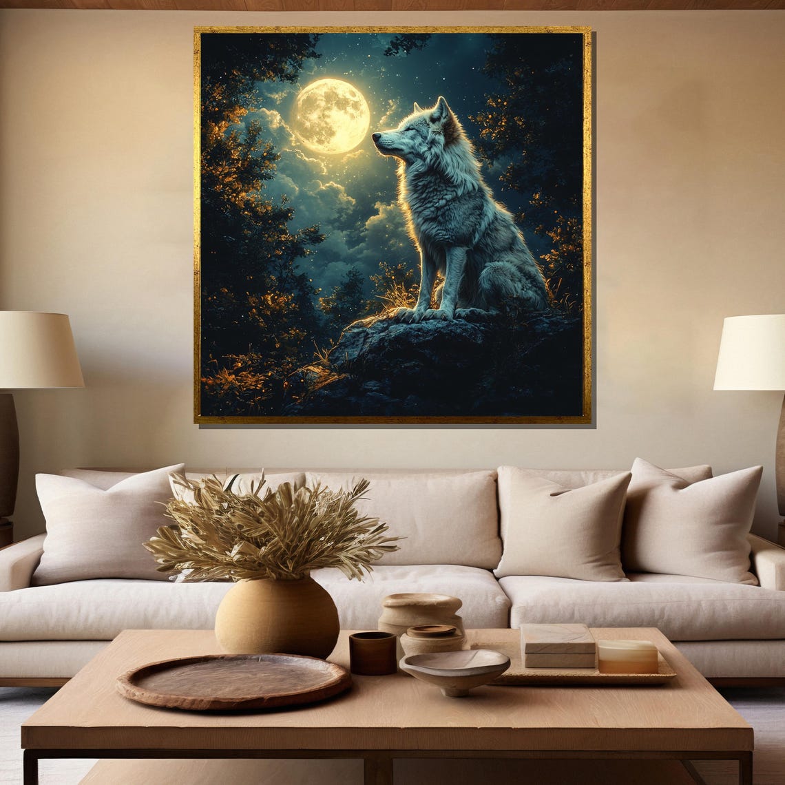 White Wolf Howling at Full Moon in Midnight Pine Forest Poster - Image 5