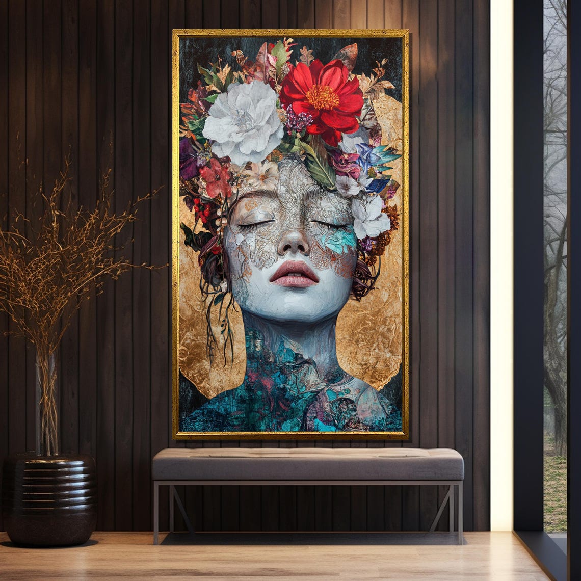 Floral Goddess Serene Portrait Gold Leaf Flower Crown Poster - Image 5