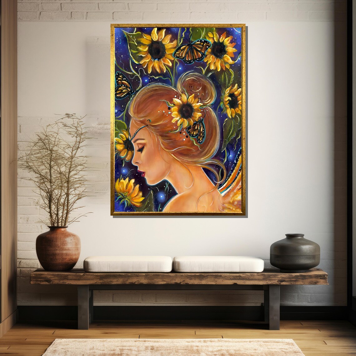 Sunflower Goddess with Butterflies Celestial Garden Portrait Poster - Image 5