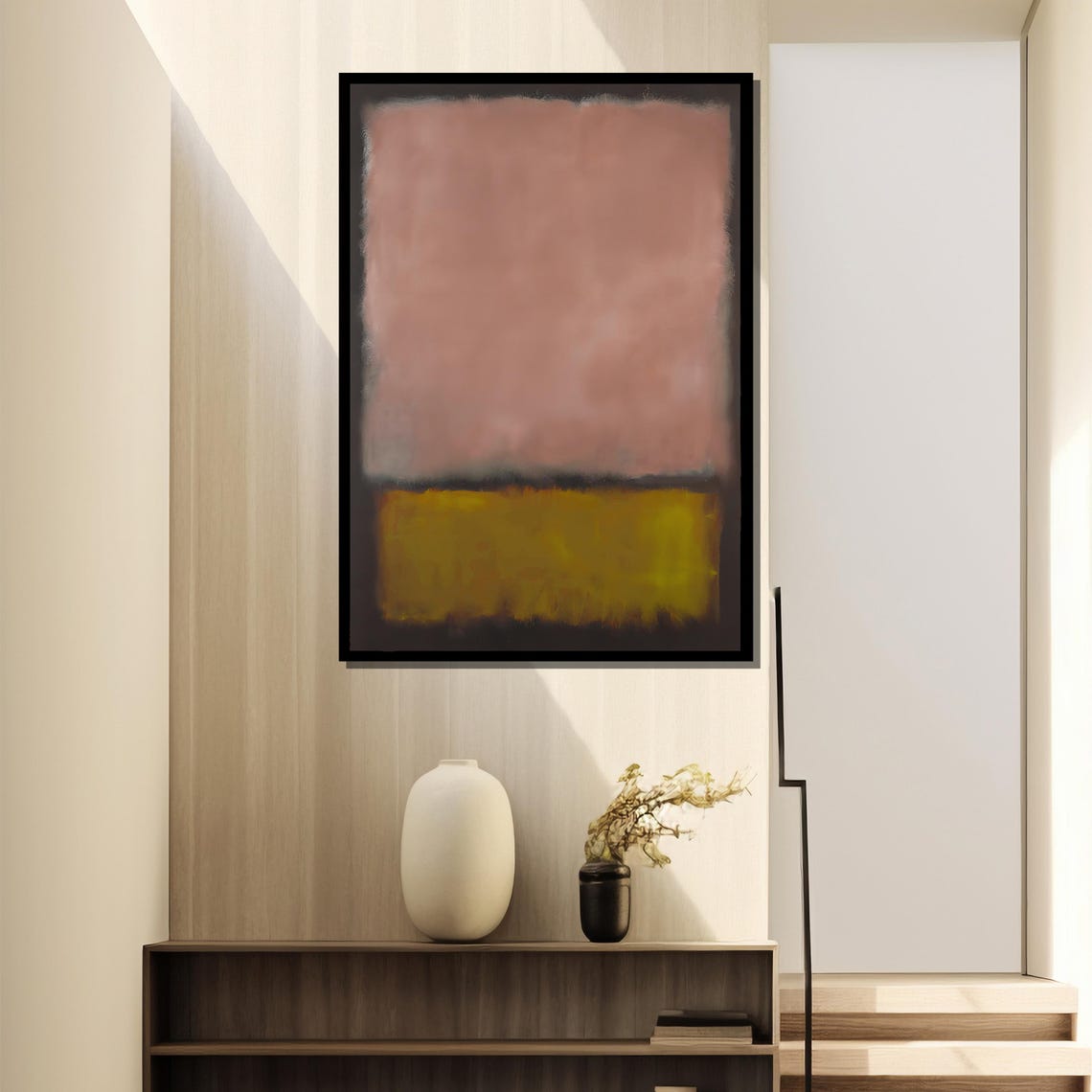 Dusty Mauve Over Olive Yellow Blocks Minimalist Abstract Poster - Image 4