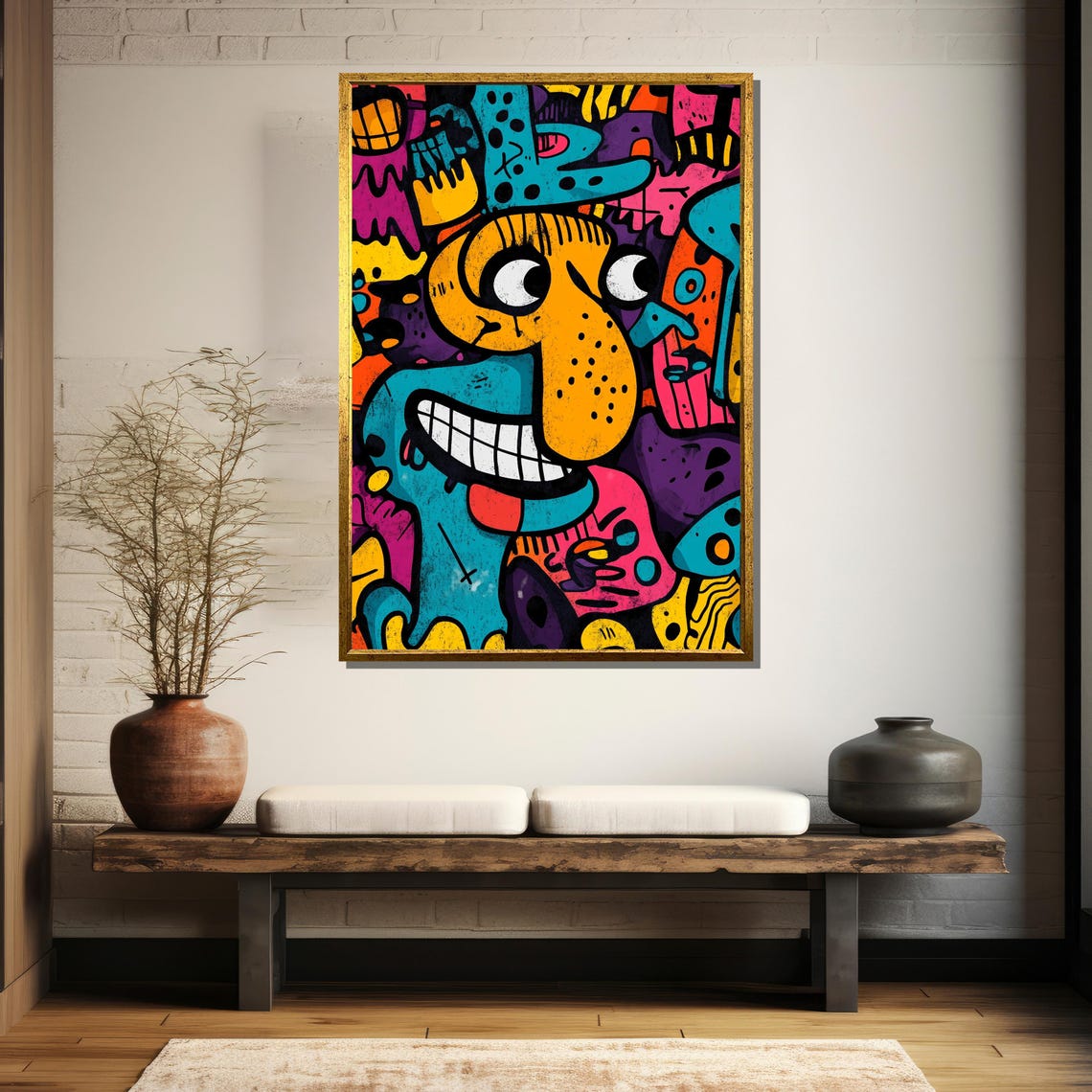 Playful Grinning Graffiti Monster Face in Teal Orange and Pink Poster - Image 5