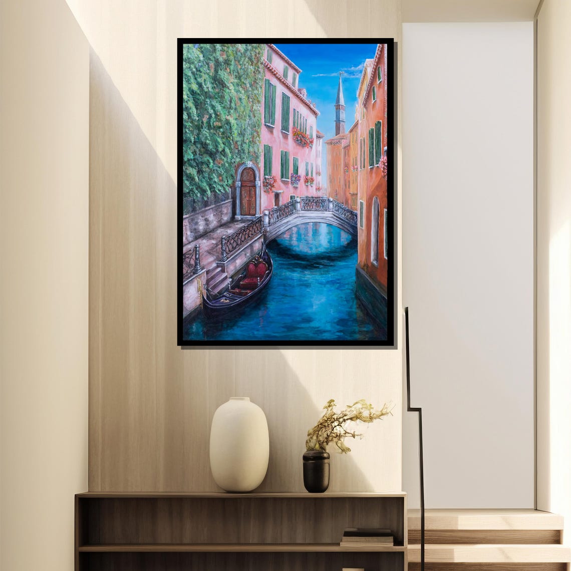 Venetian Canal Painting Elegant Gondola And Bridge Scene Perfect Art Gift For Travel And Architecture Lovers - Image 4