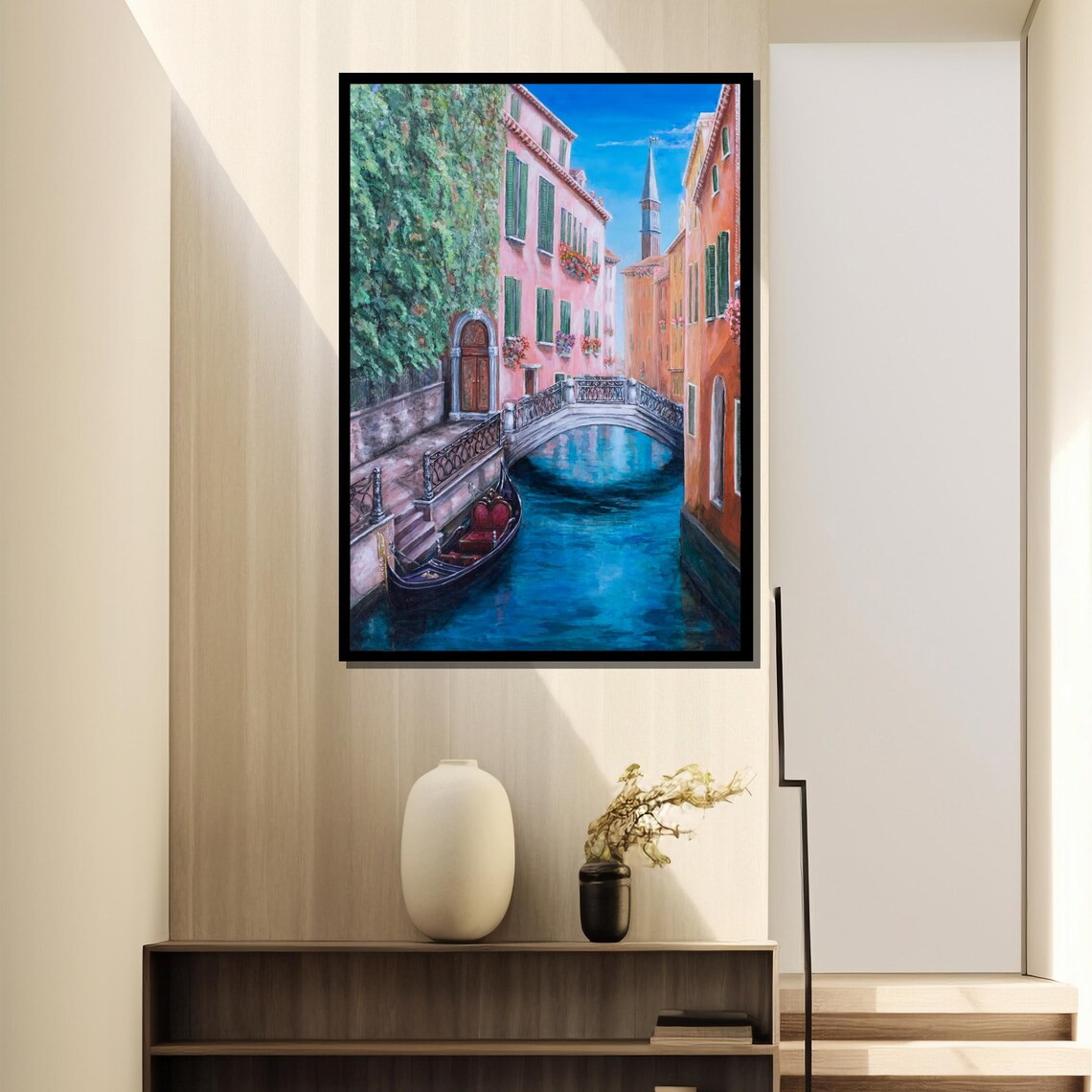 Venetian Canal With Gondola And Arched Stone Bridge Cityscape Poster - Image 4