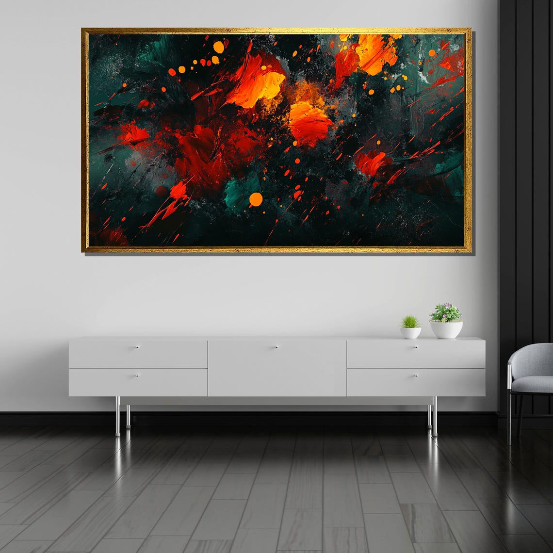 Dynamic Abstract Art In Red Orange And Green Modern Splash Paint Design For Bold Interiors - Image 5