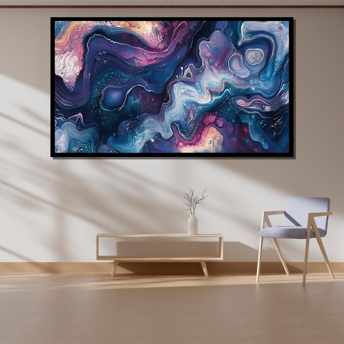 Psychedelic Blue Purple Fluid Watercolor Design Abstract Poster - Image 4