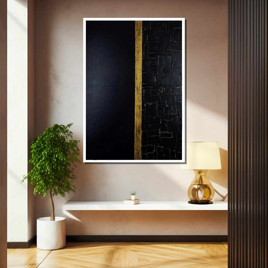 Black And Gold Textured Painting Minimalist Abstract Wall Art For Luxury Home Decor And Gift Idea - Image 2