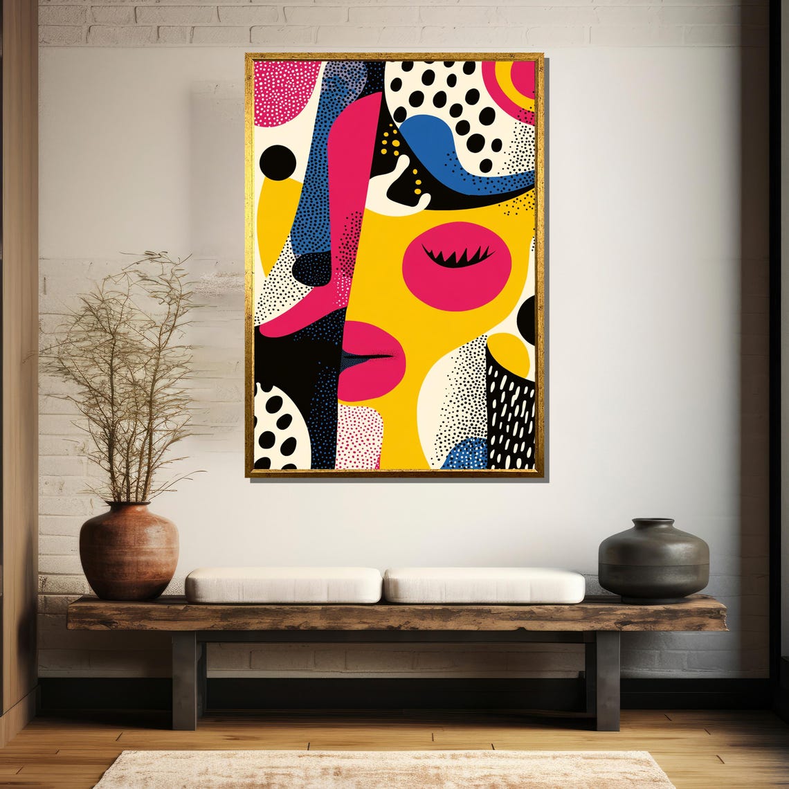 Pop Art Abstract Face in Yellow and Pink with Dotted Pattern Poster - Image 5