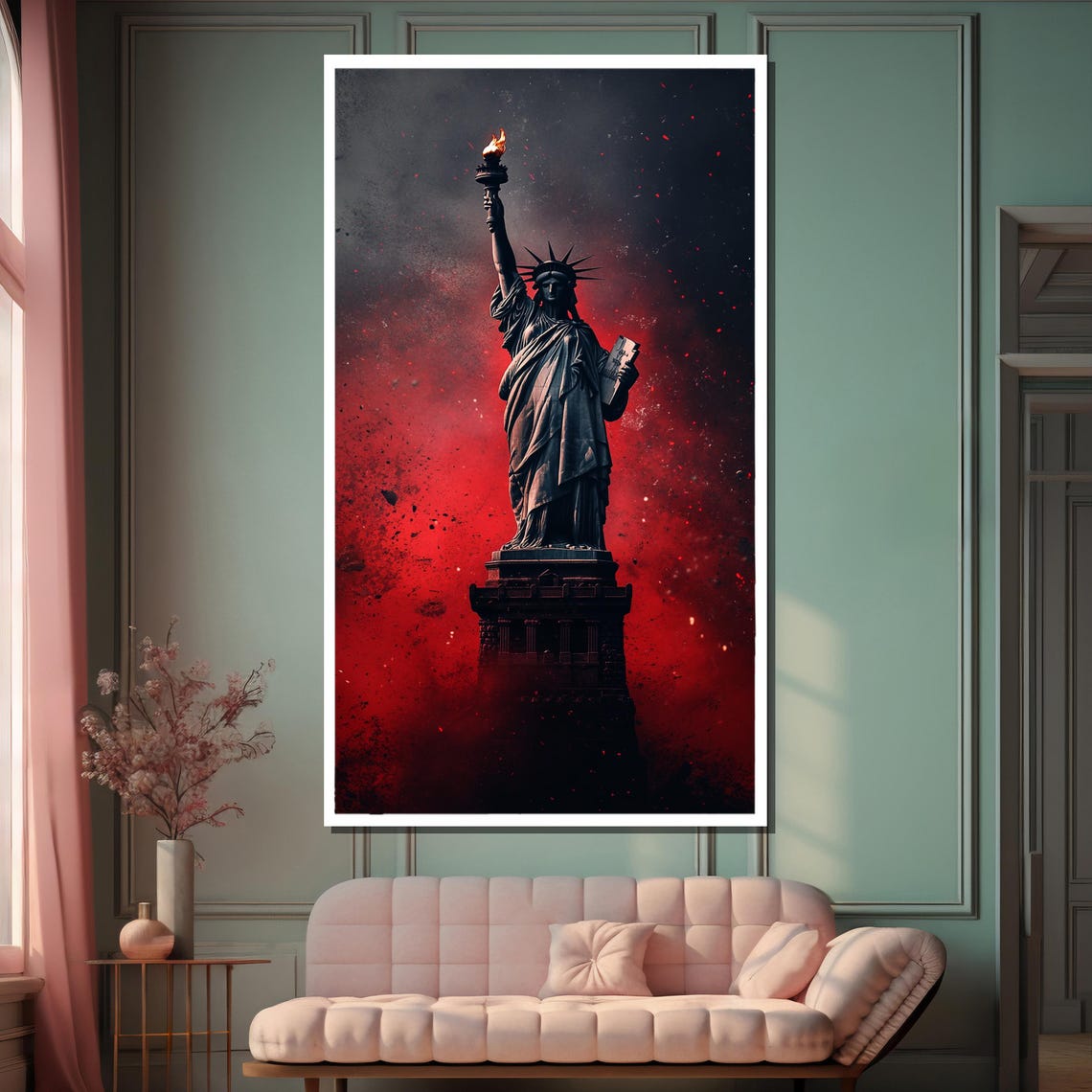 Dark Statue Of Liberty Painting Dramatic New York Art Red And Black Wall Decor Bold Modern Artwork Unique Liberty Gift - Image 2