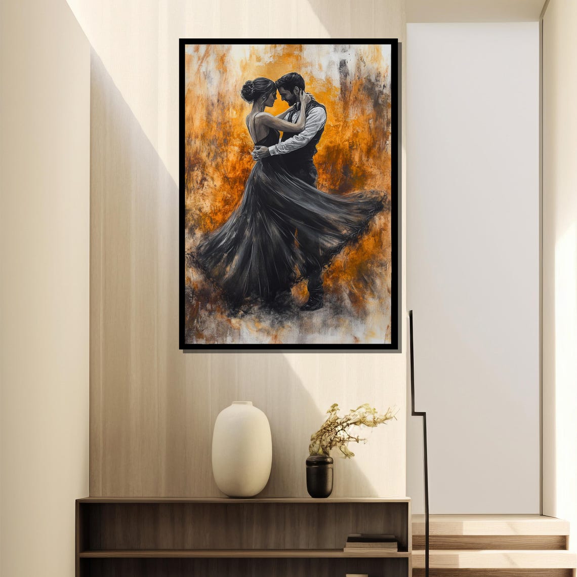 Elegant Ballroom Dance Painting Graceful Couple In Motion Sophisticated Gift For Art Lovers Modern Black And Gold Wall Art - Image 4