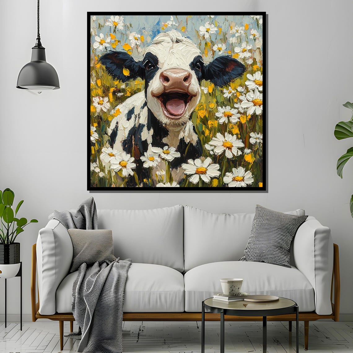 Laughing Cow Calf In A Daisy Meadow Whimsical Farm Art Poster - Image 4