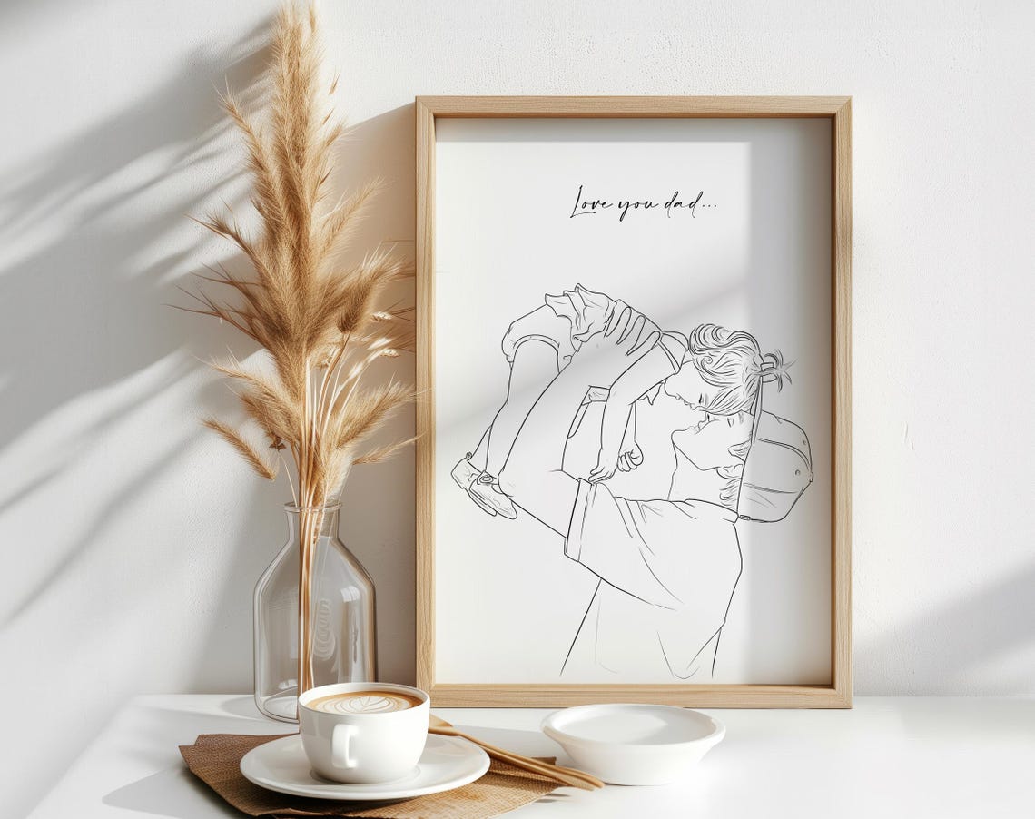 Custom Dad Lifting Toddler Line Art Portrait Poster Love You Dad
