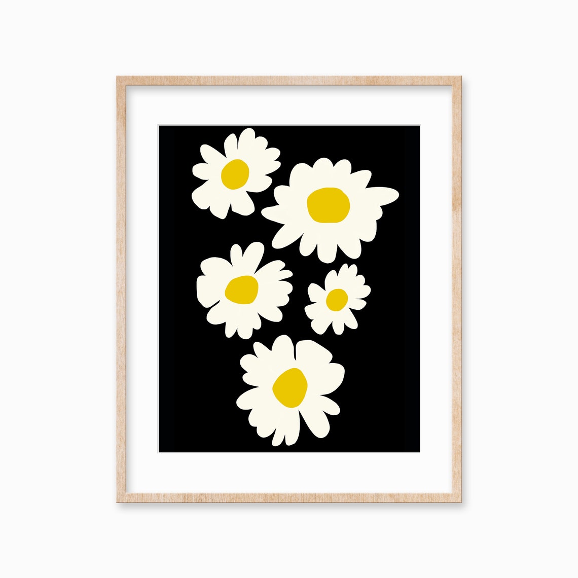 White Daisies On Black Bold Floral High Contrast Modern Art Poster
