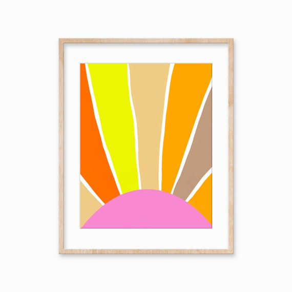 Sunrise Art Print Art Boho Sun Print Maximalist Wall Art Artwork Sunset Print Retro Sunshine Art