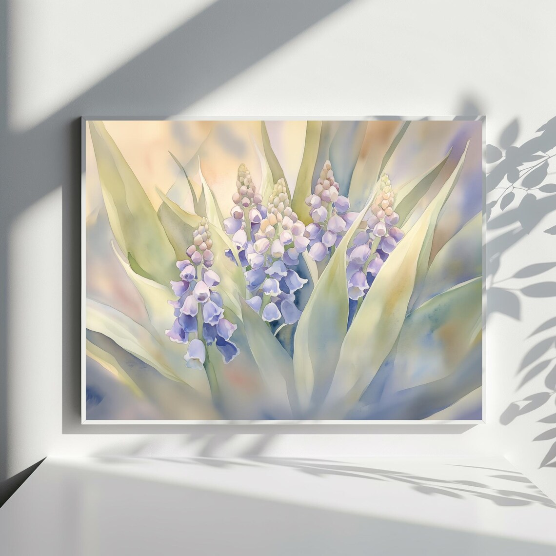Purple Muscari Flowers Watercolor Botanical Garden Painting Wall Art
