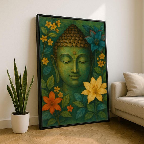 Serene Buddha Floral Canvas Wall Art Print Tranquil Zen Decor For Living Room Statement Piece