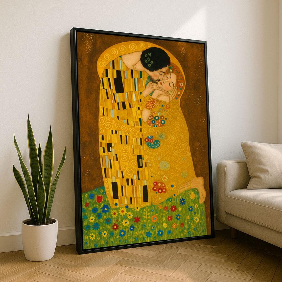 Gustav Klimt The Kiss Golden Lovers Classic Romantic Art Poster