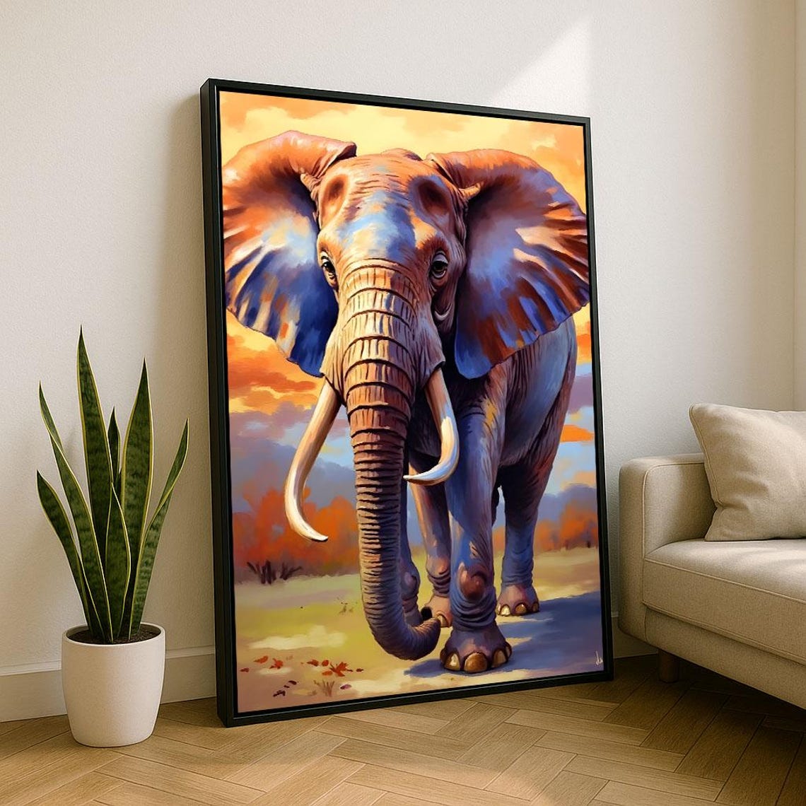 Majestic Elephant Canvas Wall Art Print Vibrant Living Room Decor Statement Piece