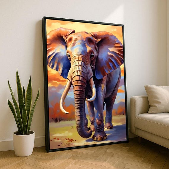 Majestic Elephant Canvas Wall Art Print Vibrant Living Room Decor Statement Piece