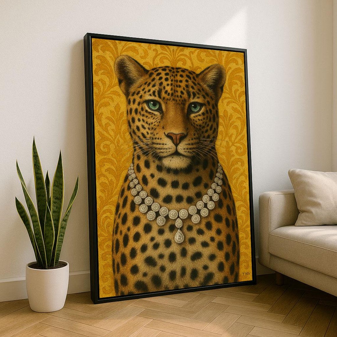 Regal Leopard Portrait Canvas Wall Art Print Elegant Living Room Decor Statement Piece