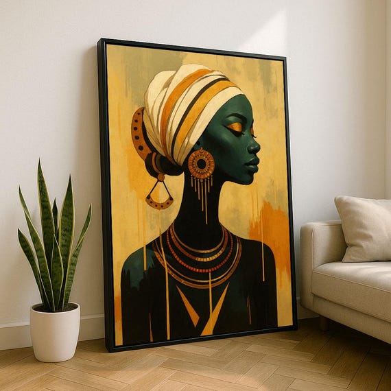 Bold African Woman Portrait Canvas Wall Art Print Modern Living Room Decor Statement Piece