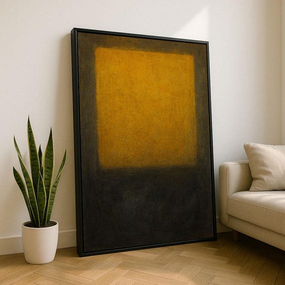 Mark Rothko Inspired Yellow And Black Canvas Bold Color Field Painting For Modern Living Room Decor Statement Piece