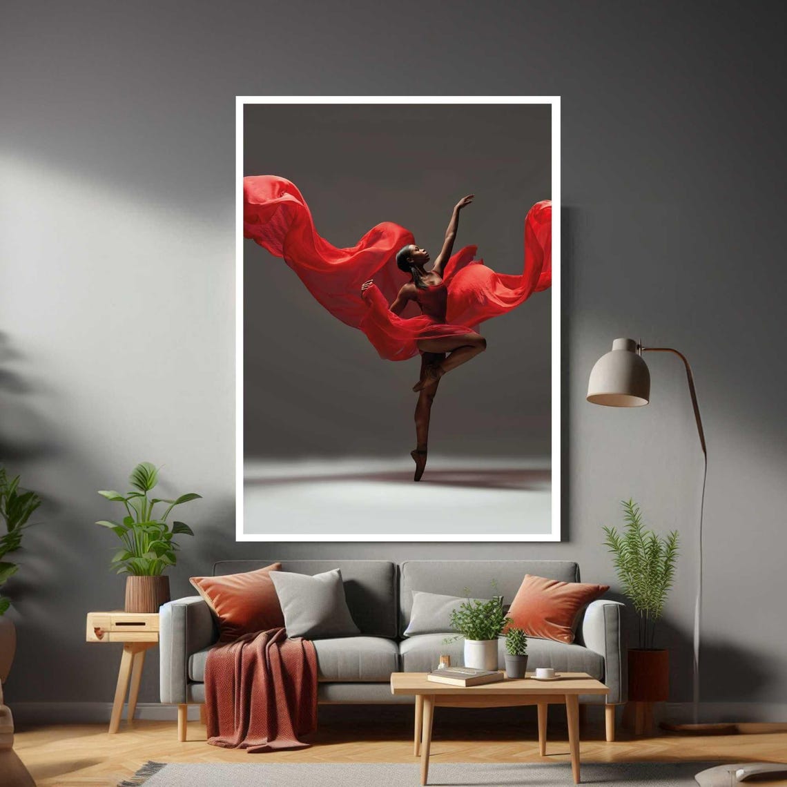 Ballerina Dancer Red Dress Leaping Flowing Fabric Dramatic Art Print