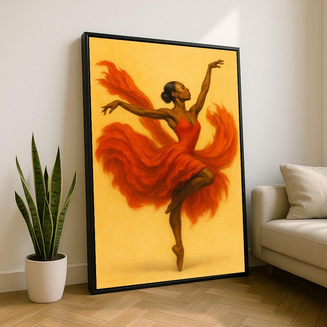 Ballerina Fiery Orange Dress Golden Ballet Dance Painting Poster