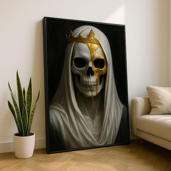 Mystical Skull With Gold Crown White Veil Dark Gothic Fantasy Poster