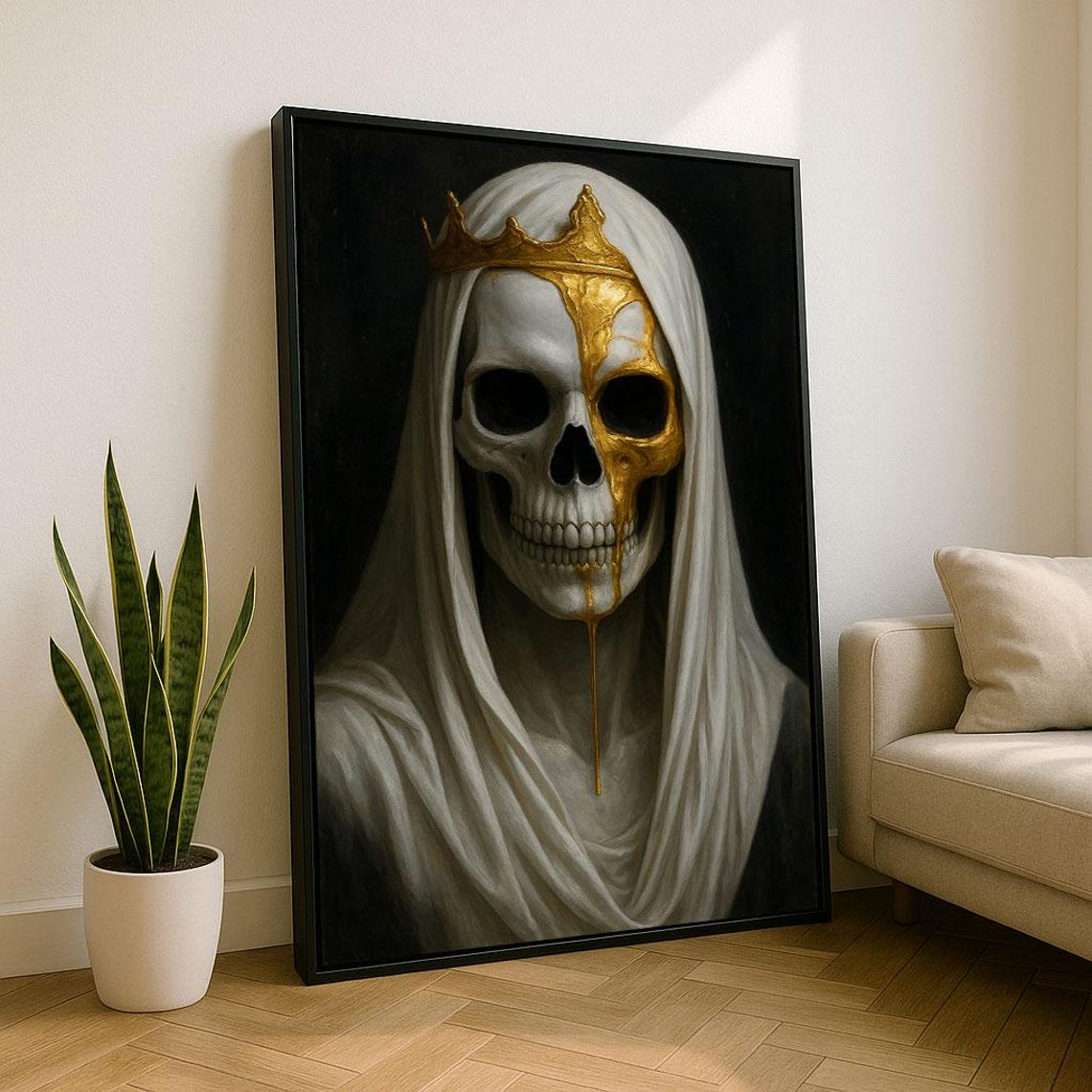 Mystical Skull With Gold Crown White Veil Dark Gothic Fantasy Poster