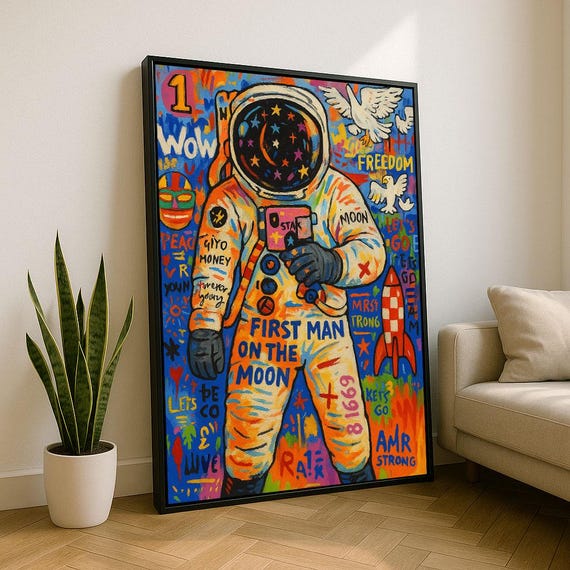 Vibrant Astronaut Pop Art Canvas Wall Print Bold Living Room Decor Statement Piece