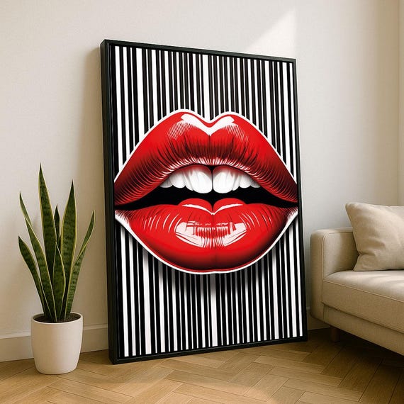Bold Pop Art Red Lips Canvas Wall Print Modern Living Room Decor Statement Piece