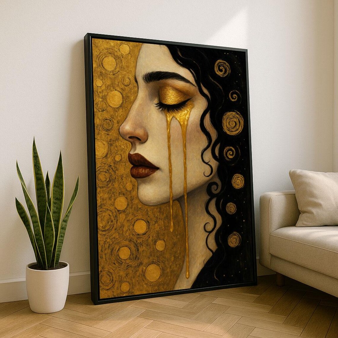 Elegant Woman In Gold Canvas Wall Art Print Modern Bedroom Decor Statement Piece