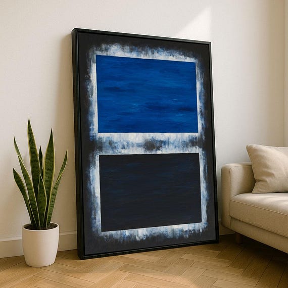 Bold Blue Rothko Style Color Field Canvas Wall Art Print Modern Living Room Decor Statement Piece