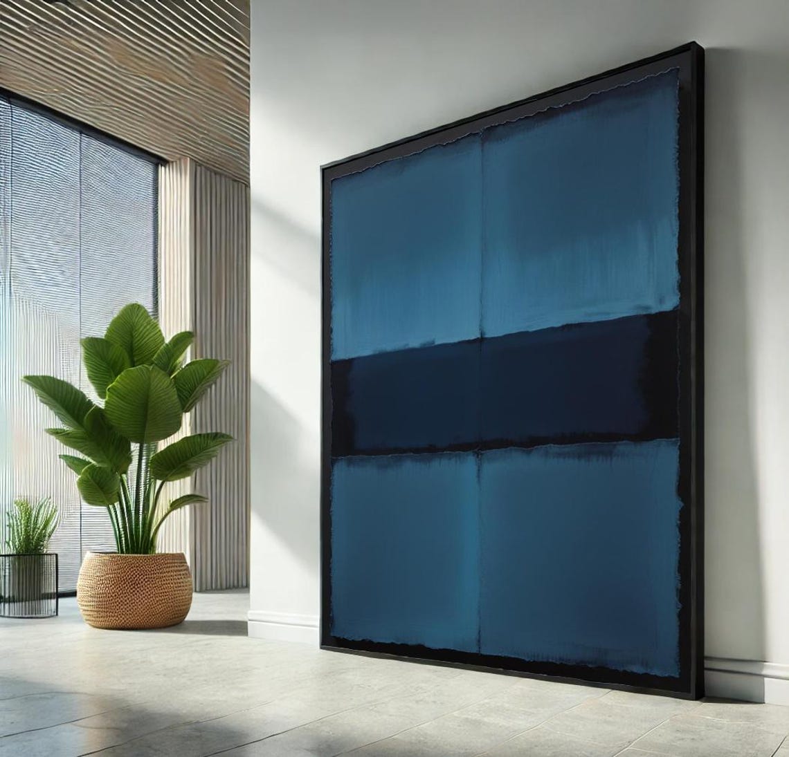 Dark Blue Black Color Field Bands Modern Abstract Minimalist Poster