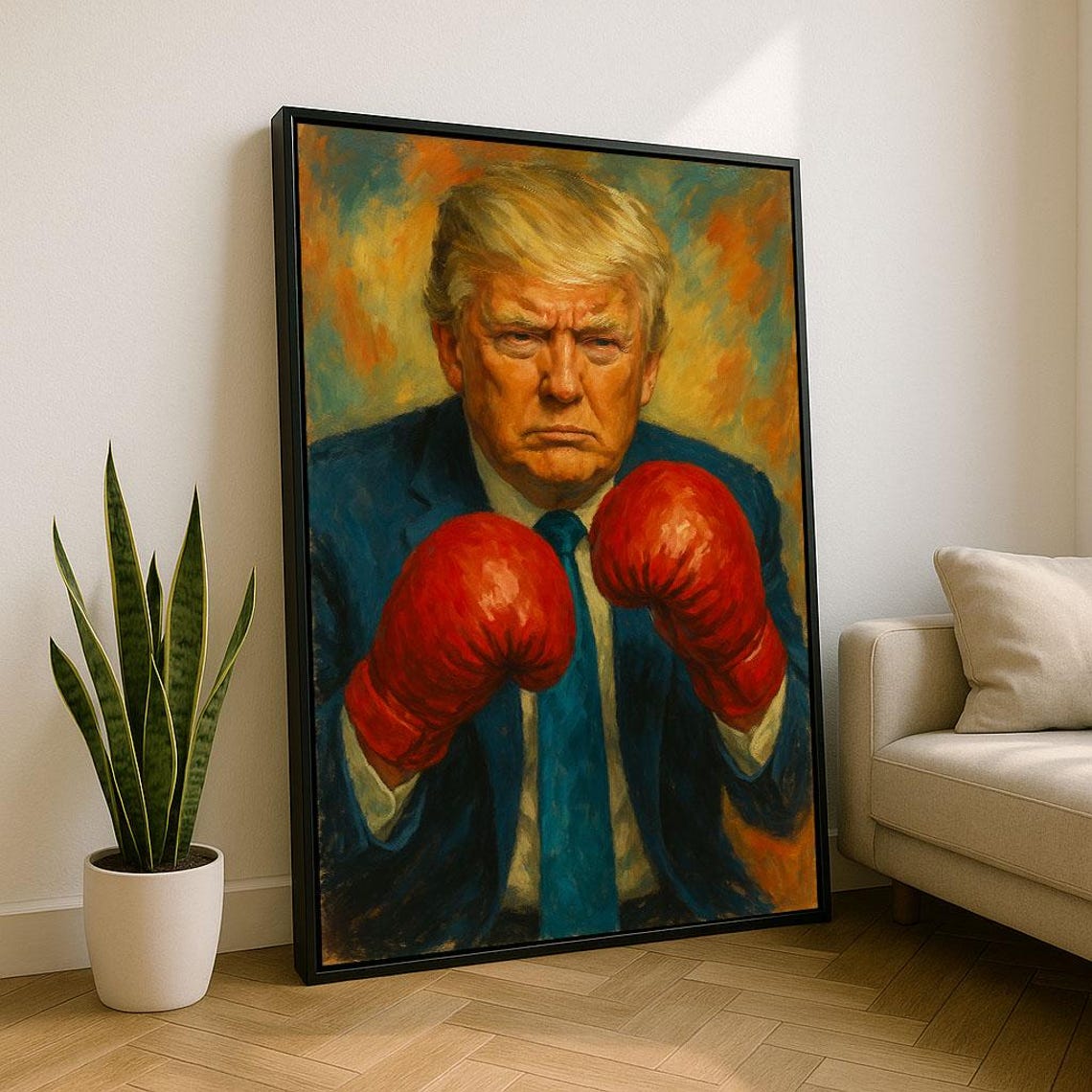 Donald Trump Boxing Gloves Painterly Satirical Portrait Poster
