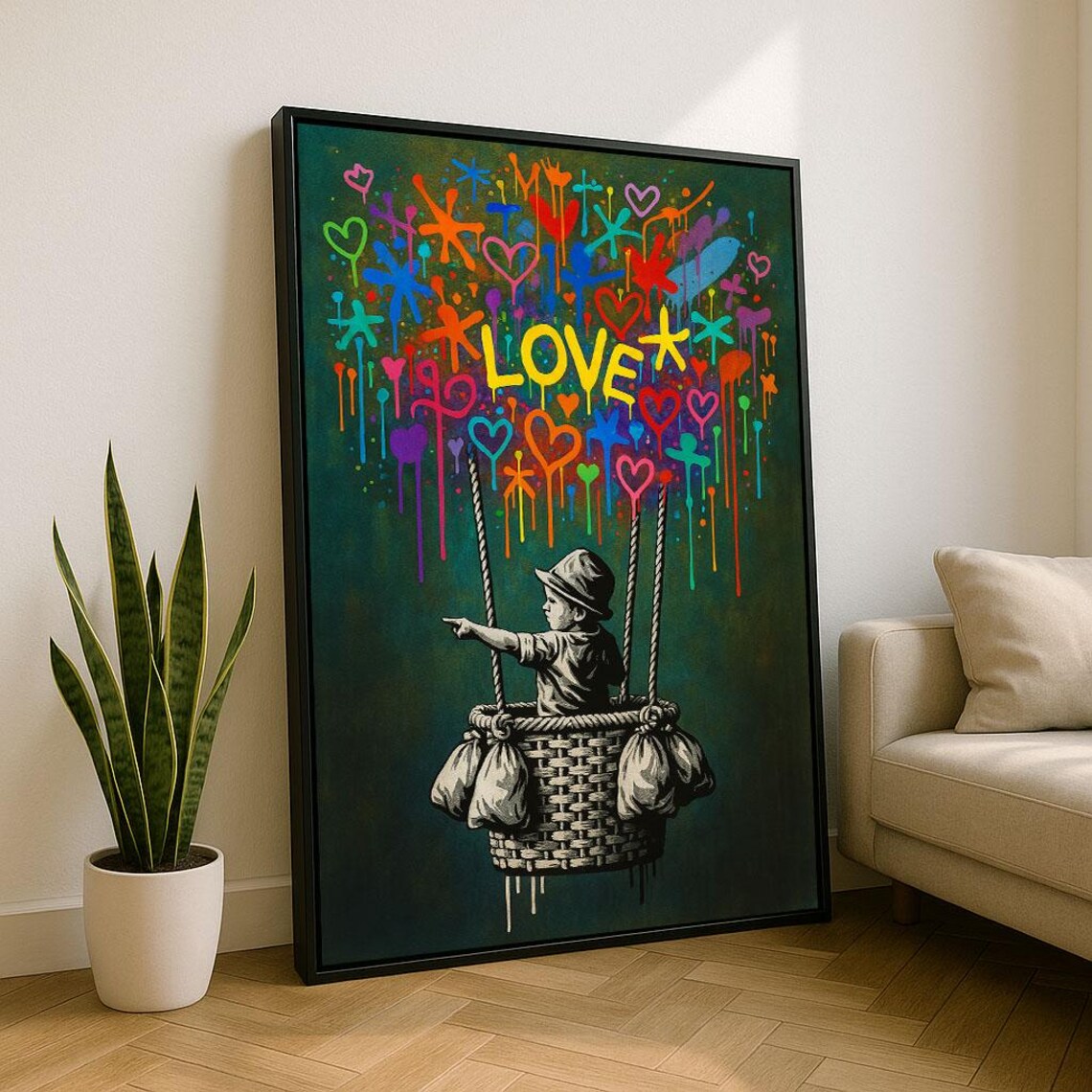 Colorful LOVE Street Art Boy Balloon Graffiti Urban Pop Poster