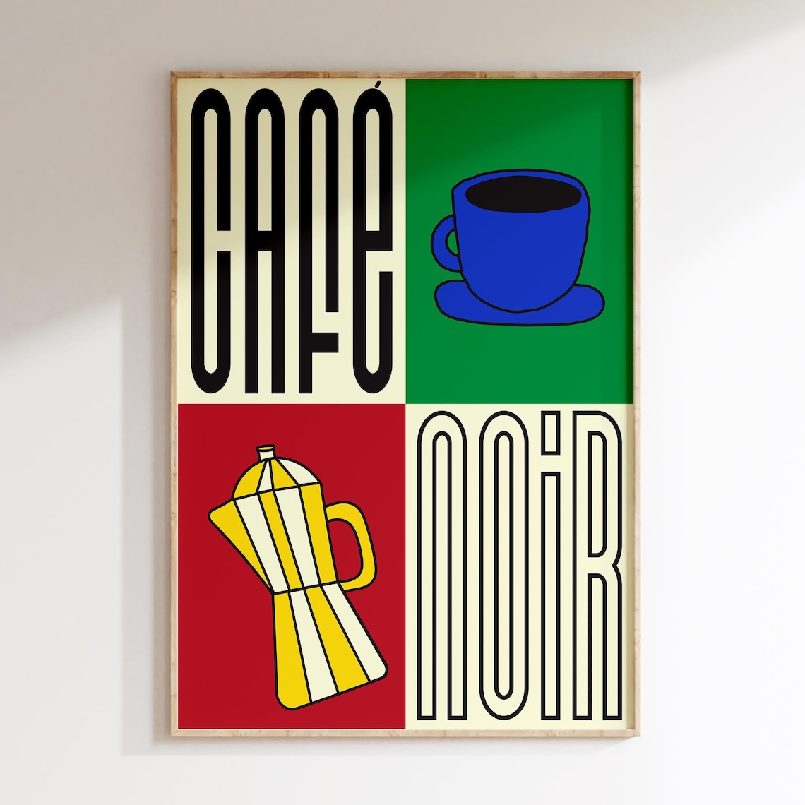 Caf Noir Poster Kitchen Wall Deco Modern Print Dinning Illustration