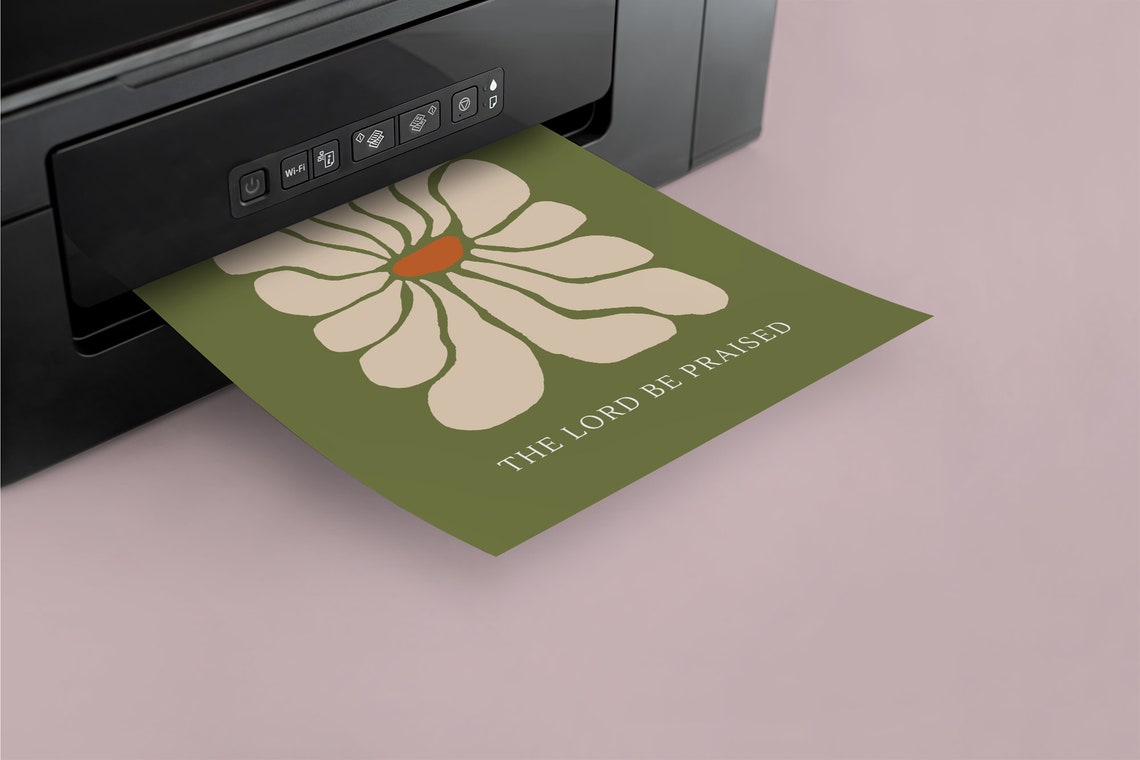 Let the Name of the Lord Be Praised Olive Green Floral Art Poster - Image 3
