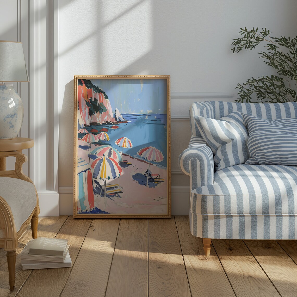 Colorful Beach Umbrellas Coastal Cove Impressionist Summer Artwork Wall Art - Image 4